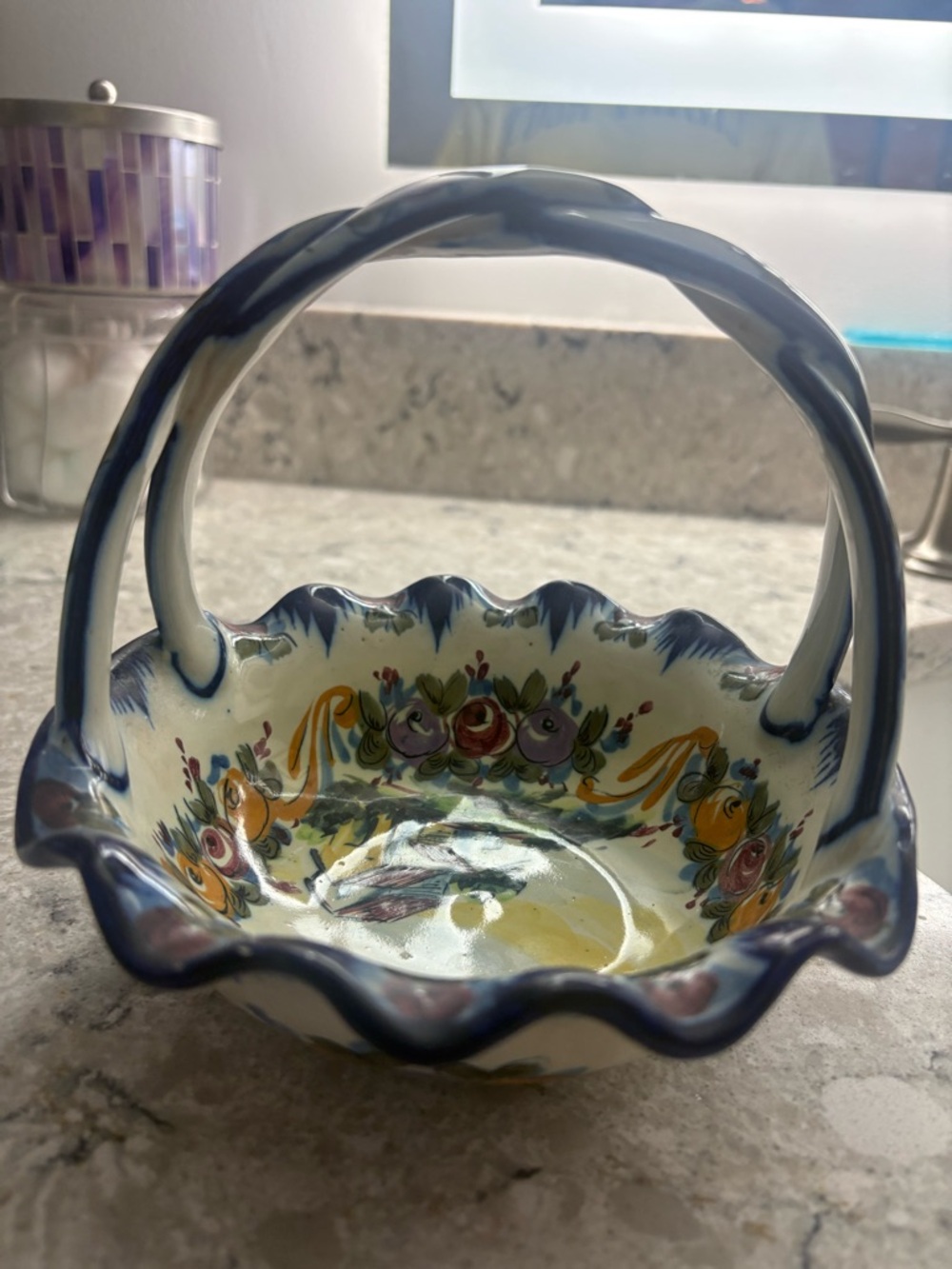 Vestal Hand-Painted Porcelain Bowl in Blue and White